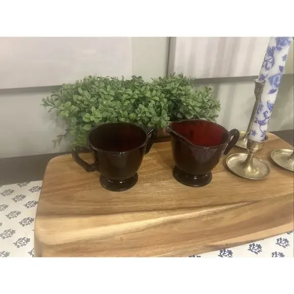 Vintage Ruby Red Glass Cream and Sugar Set - Picture 5 of 5